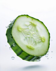 Poster - Cucumber Slice Suspended in the Air Surrounded by Delicate Droplets of Water