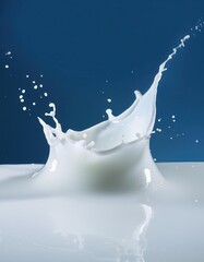 Poster - Captivating Milk Splash Frozen in Mid Air Against a Deep Blue Backdrop