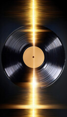 Aufkleber - Black Vinyl Record With Golden Sound Waves in a Minimalist and Serene Setting