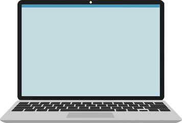 Poster - Laptop computer displayed with a sleek design in minimal style showcasing a light blue screen against a white background vector illustration