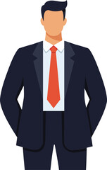 Poster - Professional businessman in a sleek suit with a red tie showcasing confidence in a flat design vector illustration