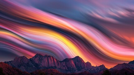 Wall Mural - a vibrant sky swirls with hues of blue and green, while majestic mountains tower behind and fluffy w