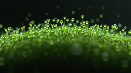 Wall Mural -   Green grass hill at night with floating bubbles