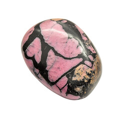 Wall Mural - A Smooth Rhodonite Stone with Pink and Black Pattern Isolated on Transparent Background
