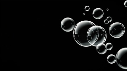 Wall Mural - a cluster of bubbles drifting against a dark background