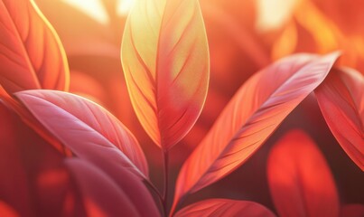 Wall Mural - macro shot of vibrant orange leaves glowing under soft sunlight, symbolizing nature and change in a 