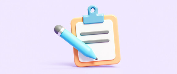 Poster - pastel clipboard with light blue pencil and blank white paper