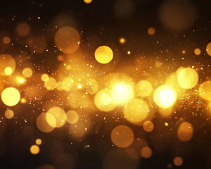 Poster - Golden bokeh and sparkles against a dark background, creating a warm and festive atmosphere, perfect for celebrations, holidays, and romantic moments.
