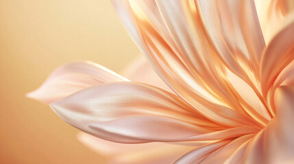 Poster - Close-up view of a soft, delicate peach-colored flower petal with smooth, shiny surfaces, symbolizing elegance, beauty, and sophistication with a gentle, glowing light.