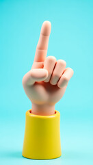 Poster - cartoon 3d hand pointing upwards on a light blue background