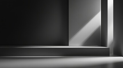 Poster - Modern Minimalist Gray Platform Studio Background Light Shadow Design Elegant Product Showcase Clean Simple Architecture Interior Mockup Space        