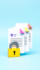 Poster - yellow lock securing three -coded documents