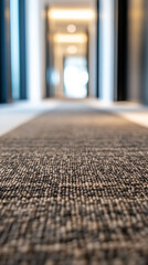 Aufkleber - Close-up shot of a carpet in a modern hallway with a blurred background, symbolizing a clean and stylish interior, and modern architectural design.
