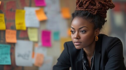 Leinwandbilder - Determined businesswoman analyzing charts and graphs in a modern office setting during the day