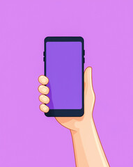 Poster - hand holds a smartphone with a blank purple screen
