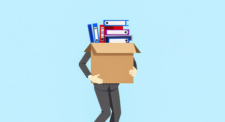 Poster - person carrying a box full of files and folders