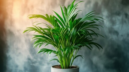 Poster - Indoor palm plant in gray pot against textured wall