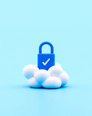 Poster - blue padlock on cloud: secured data concept