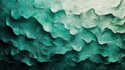 Poster - Abstract Wave Patterns in Shades of Green and Aqua Tones