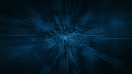 Wall Mural - tech tunnel fast travel blue green 4k loop features lines and shapes flying by in a blur as the came