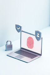Poster - silver laptop displaying fingerprint for secure digital access