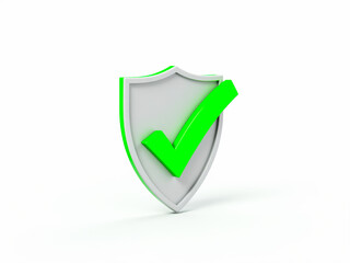 Poster - 3d white shield with green checkmark: symbol of security and approval
