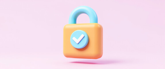 Poster - 3d pastel padlock with checkmark: digital security