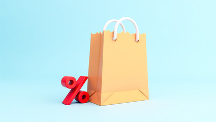 Poster - light shopping bag and red percentage symbol illustrate a sale