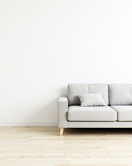 Wall Mural - light gray sofa against white wall in minimalist room