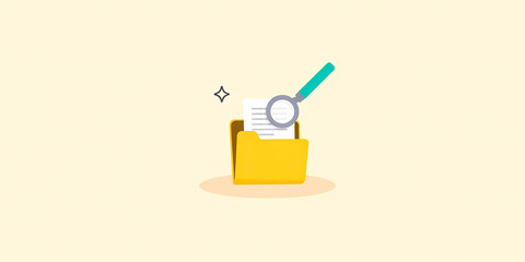 Poster - yellow folder with document and magnifying glass signifying search and review