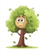 © Mind - Sad Cartoon Tree in Wind Green Leaves, Brown Trunk, Pixel Art Illustration