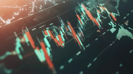 Poster - Abstract economic data visualization with floating numbers, stock market tickers, and global trade analytics