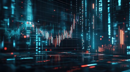 Poster - Abstract futuristic concept of AI-driven analytics with floating holographic business charts