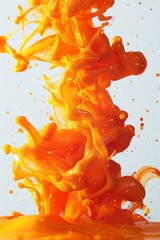 Poster - Orange and white ink blend vibrantly in water forming intriguing shapes and patterns. The fluid motion captures a moment of beauty and artistry showcasing dynamic color interactions.