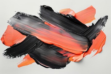 Poster - An abstract composition showcases bold black and red paint strokes layered on a white canvas creating an energetic and striking visual. The closeup view highlights the texture and depth of the paint.