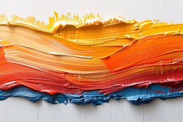 Poster - A bold brushstroke of yellow and red paint rests on a pristine white background. The texture and mix of colors create an engaging visual contrast that captures attention.