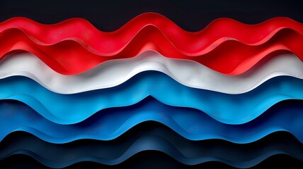 Fototapete - Bold red and blue stripes alternate in layered patterns creating an eye-catching abstract design. The smooth texture enhances the dramatic effect of the colors and shapes.