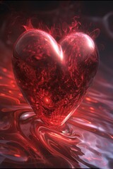 Poster - This abstract digital painting showcases a vibrant heart surrounded by dynamic colors. The swirling patterns evoke feelings of passion and connection illustrating the theme of love.