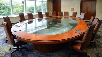 Poster - Corporate discussion table featuring high-stakes deal agreements, economic forecasts, and legal contracts