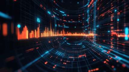 Poster - Digital marketing trends concept with abstract floating data points, marketing funnel graphics, and AI automation tools