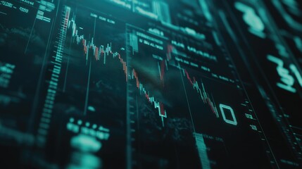Poster - Futuristic finance concept with floating digital elements like currency symbols, stock graphs, and financial analytics