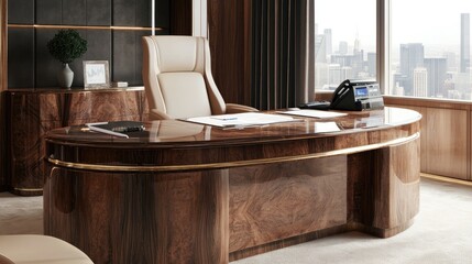 Poster - Modern executive desk with financial reports, strategic business plans, and performance tracking tools