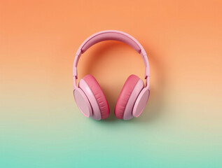 Wall Mural - a pair of over-ear headphones in a monochromatic pink color scheme, set against a matching pink background