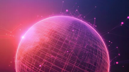 Poster - 3D wireframe globe with digital grid lines and glowing points representing global connectivity.