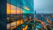 Modern Glass Skyscraper Reflecting City Sunset