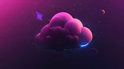 Poster - A minimalistic cloud with glowing particles and floating data symbols, representing cloud computing. -