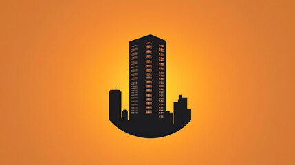 Poster - A sleek, modern skyscraper silhouette against a sunset, symbolizing urban development and city life, ideal for architecture, city planning, and real estate projects. 