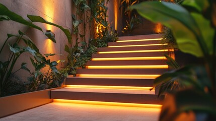 Poster - Stylish exterior staircase softly lit with recessed wall lamps, ensuring safety and elegance