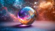 © Charoen - Cosmic nebula in a spherical glass, with floating stars and galaxy background, astronomical display
