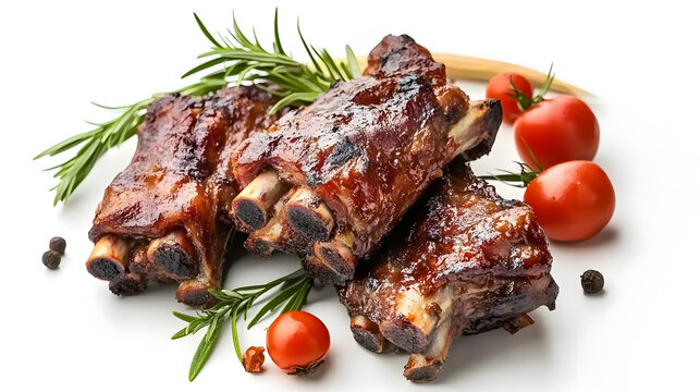 Barbecue ribs isolated on a white background with a clipping path, professional product photography